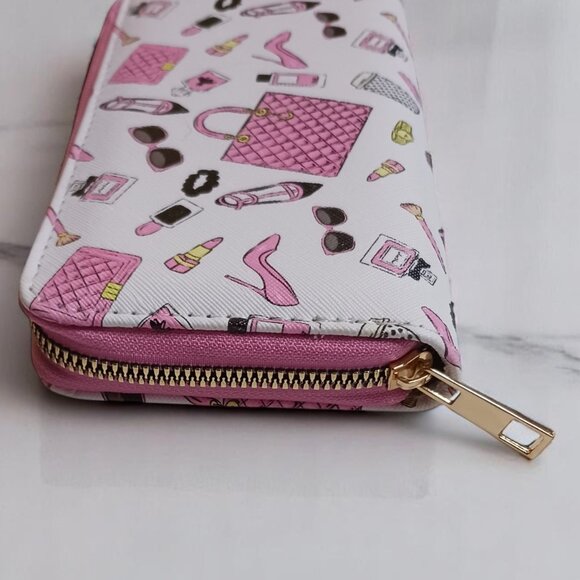 Barbiecore Zip Wallet | Pink Makeup Print | Gold Hardware | Chic NWOT Clutch 👛 - Picture 3 of 8